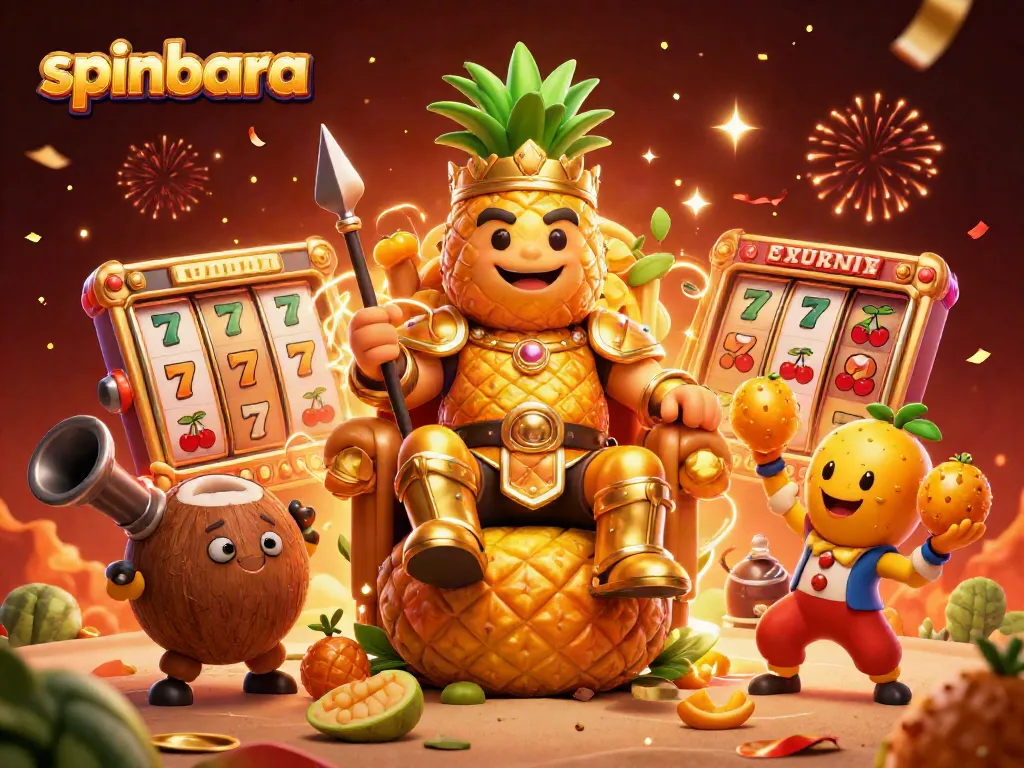 Experience the excitement of spinbara with a vibrant casino scene featuring golden pineapple king.